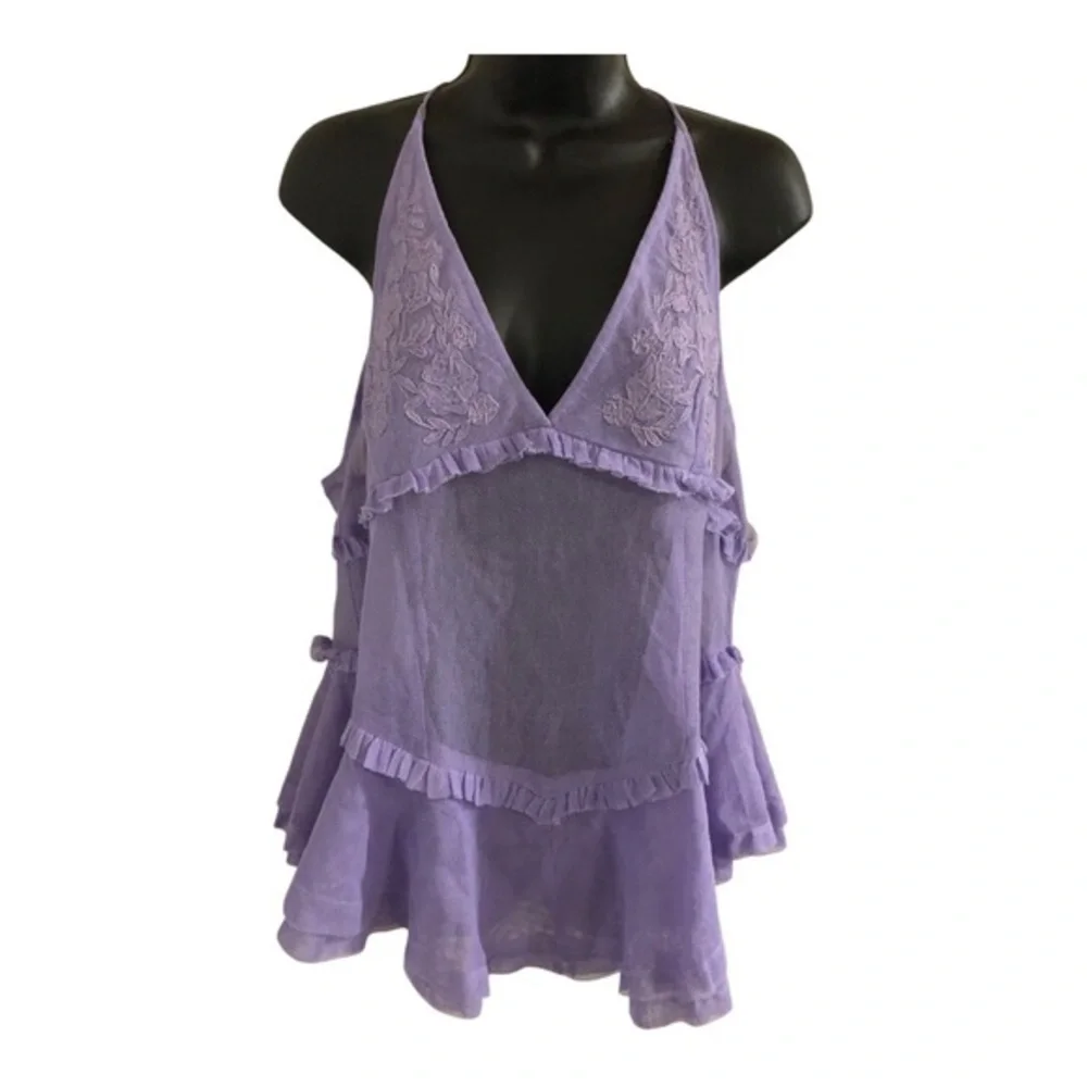 Free People intimately free purple lace mesh embroidered halter dress size Small - Picture 14 of 15